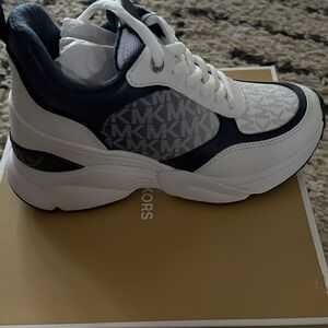 Michael Kors White and Dark Blue Athletic Shoes